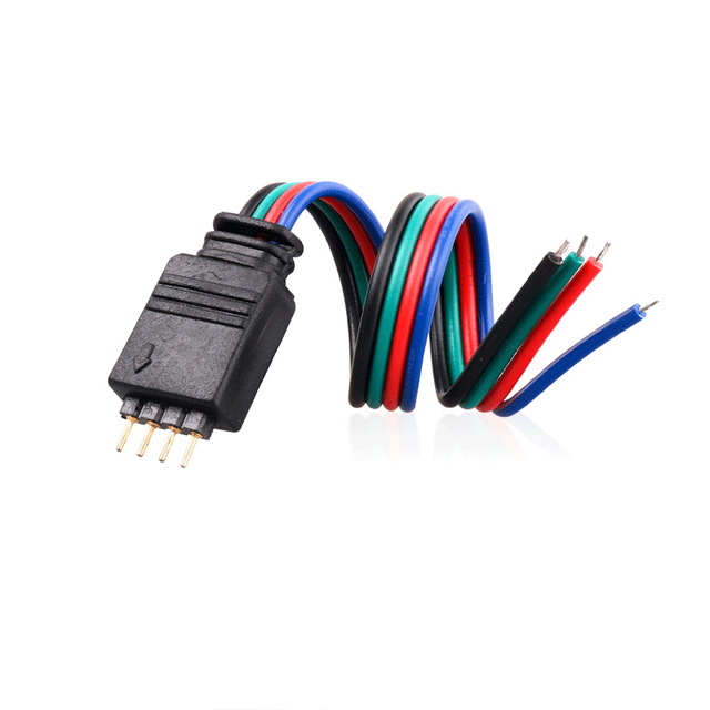 22AWG 10cm/15cm 4 Pin Black RGB Male Flat Extension Cable Black RGB LED PCB Connector Adapter