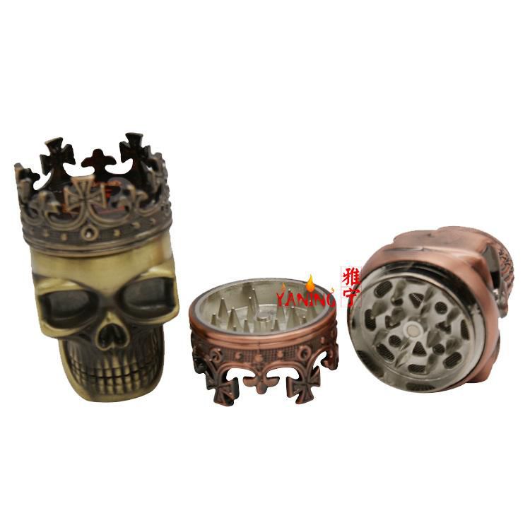 120pcs/lot New Arrive King Skull Shape Metal Tobacco Grinder Herb Smoke Grinders Hand Muller Magnetic free shipping[SKU:S004]