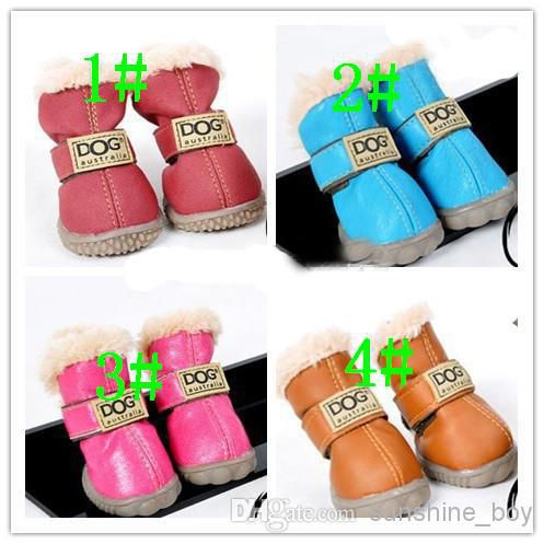 Hot sales PU leather pet dog puppy winter snow warm boot shoes mixed colors 40pcs=10sets/lot