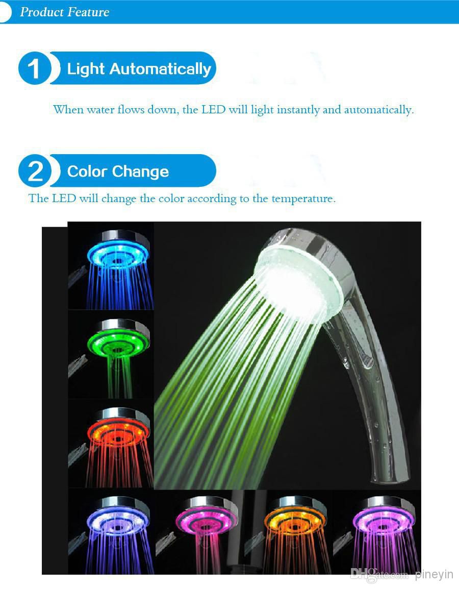 7 Color Changing Rainfall LED Shower Head Lighting Bathroom Shower Water Saving Bath Shower Bathroom Products Gift for Childrens