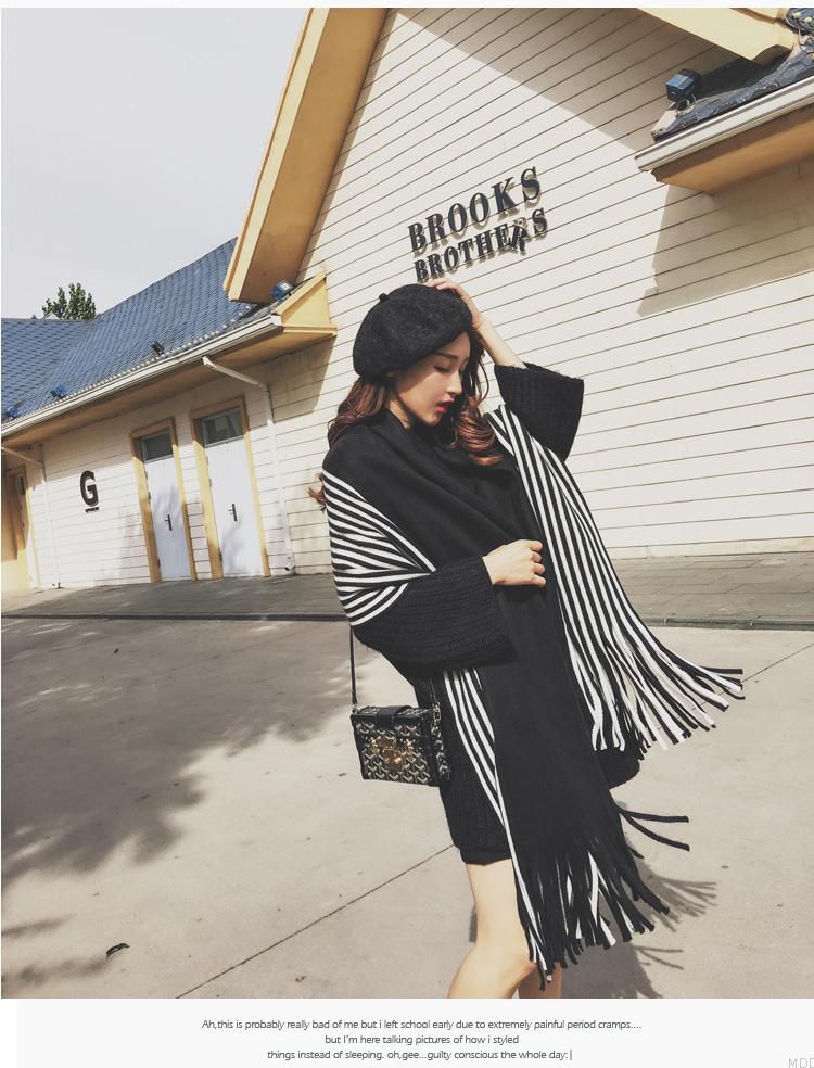 Striped Unisex Knit Scarf Women&#039;s Pashmina Goddess Autumn Winter Thick Wool Blending Tassel Women&#039;s Wraps Men&#039;s Scarves