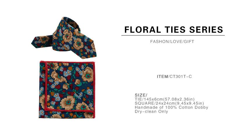 TIESET Men&#039;s Floral Cotton Necktie & Pocket Square Set Vantage Classic Gentleman Fashion Flower Special Free Shipping