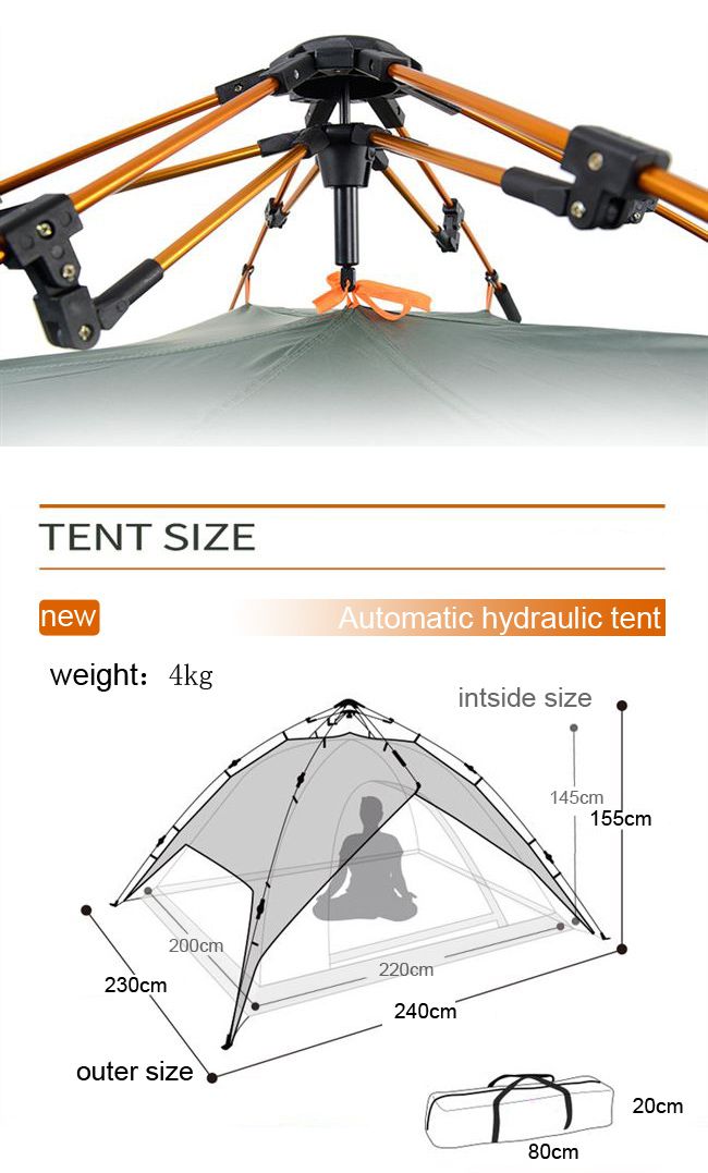 Outdoor camping full automatic hydraulic aluminum rod open tents 3-4 people tents double rain camping tents