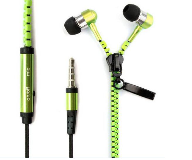 High Quality Stereo Bass Headset In Ear Metal Zipper Earphones Headphones with Mic 3.5mm MP3 For Free Shipping