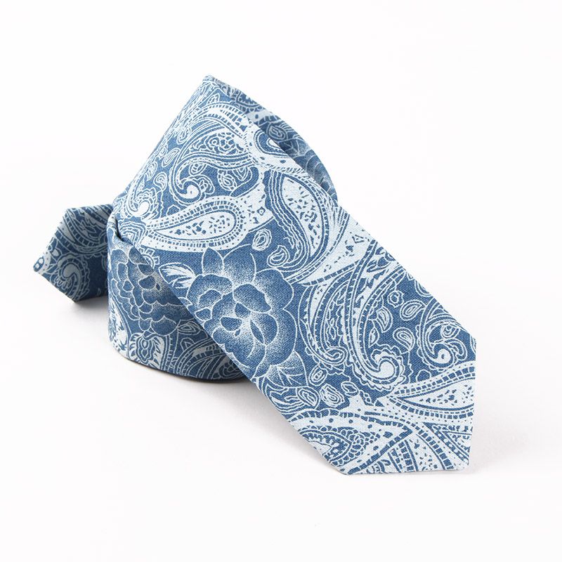 TIESET 100% Cotton Print Floral Necktie Blue Background With White Flowers Men&#039;s Casual Dress Free Shipping