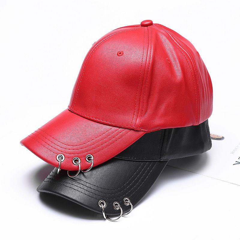 Women Baseball Caps Snapback Men Dance Show Hip Hop Hats With Rings Fashion Unisex PU Caps for Lady and Men