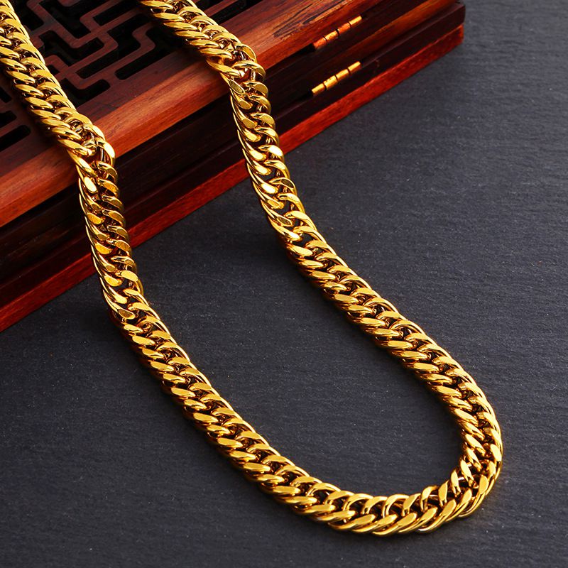 Men's Necklace Fashion Simple Double Buckle Gold Plated Necklace
