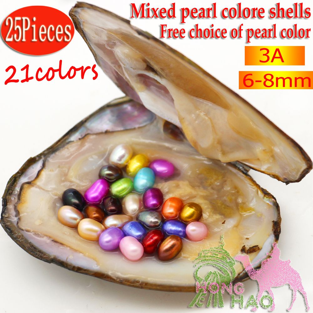 2019 New 25 mixed color oval pearl oyster 6-8mm freshwater natural oyster pearl wholesale