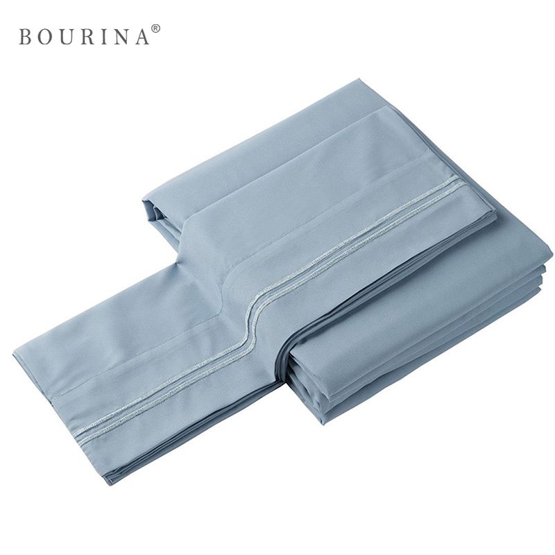 Bourina 4Pcs/set Solid Microfiber Sheet Pillowcases for Gifts/Hotel/Home/Housewarming Soft Woven Plain Bedding Set