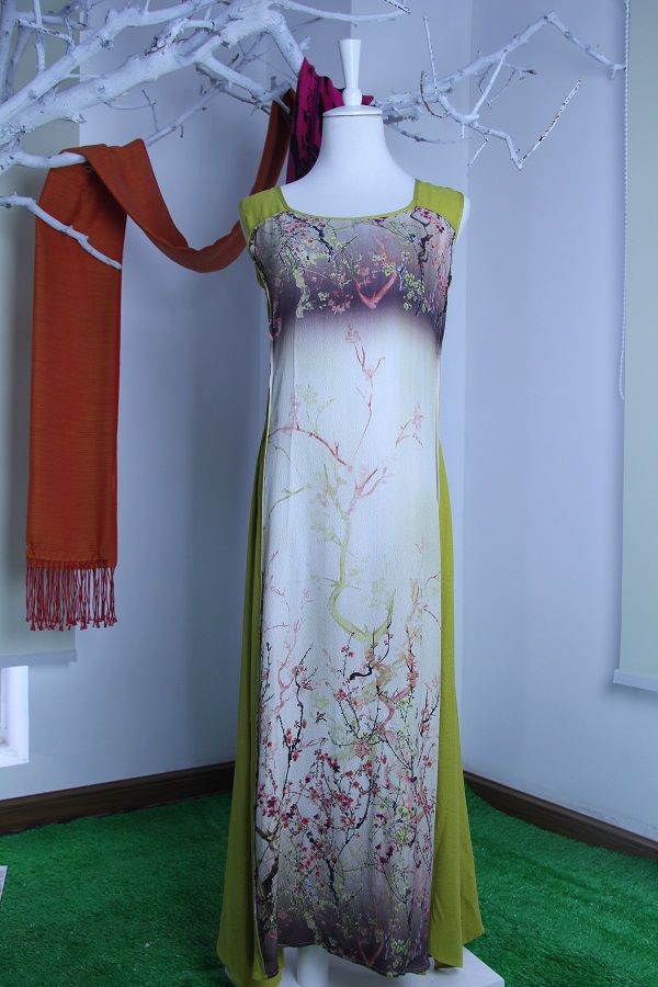 CBD 2017 SUMMER 100% nature Silk printing long dress lady - Buy 100% ...
