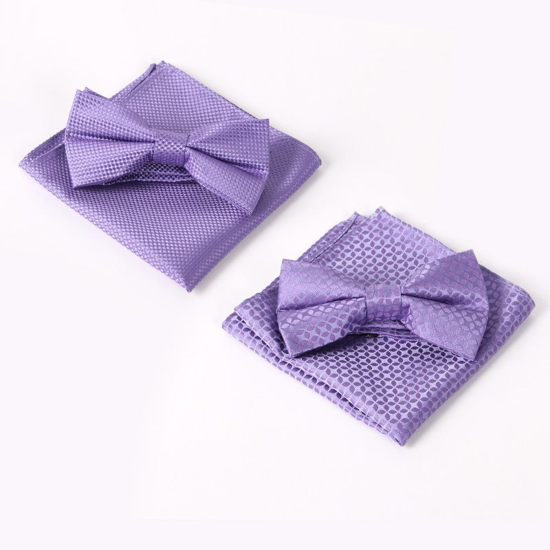 TIESET High Quality Men's Purple Polyester Bow Tie&Hanky Set Casual Style For Party Wedding Party Elegant Gentleman For Groom Free Shipping