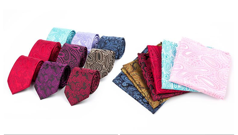 TIESET Multicolor Paisley Necktie & Hanky Set for Businessman Retro Polyester Tie for Formal Suit Free Shipping