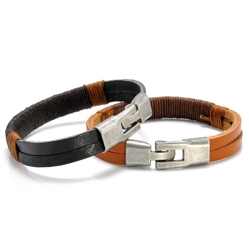 Hot selling leather bracelets Retro titanium steel black hemp bracelets hand-woven PU leather bracelets