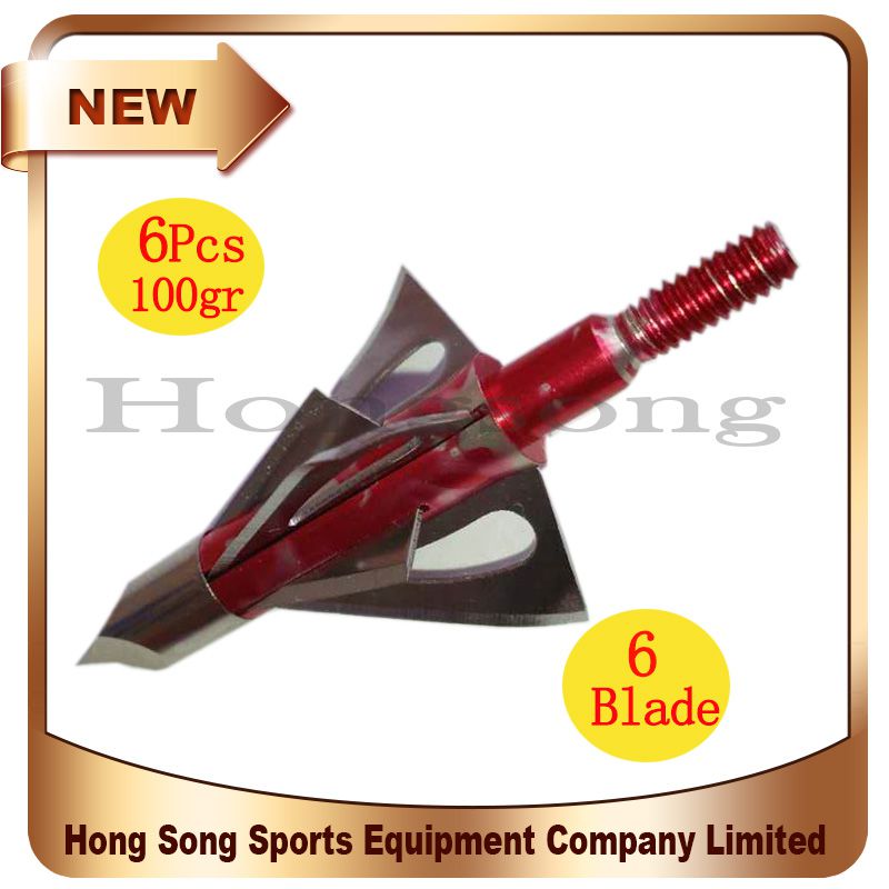 Hunting Broadhenads 6 Blades Red Archery Bow 100Gr Crossbow Hunting Broadhead Crossbow Arrow Heads Compound Bow Free Shipping