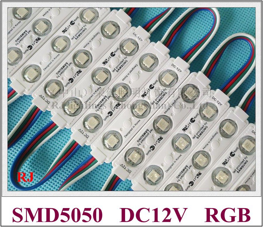 injection with lens RGB LED module SMD 5050 waterproof LED advertising light module RGB DC12V 0.72W 3 led IP66 75mm*15mm*5mm