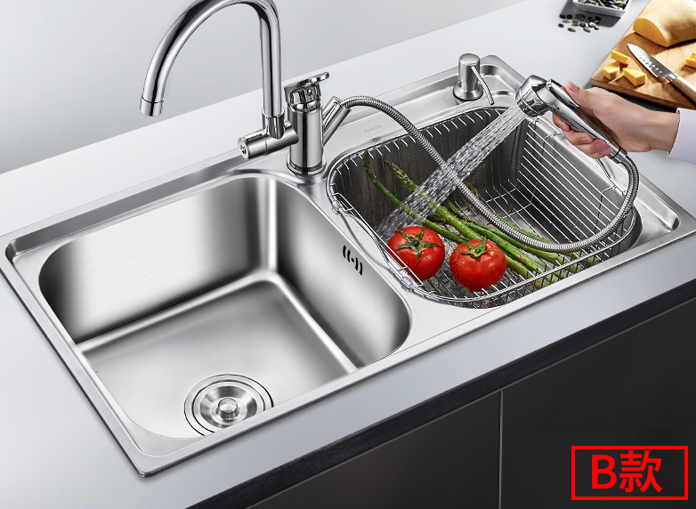 Cabe kitchen sink double slot package 304 stainless steel sink basin with a heavy basin of manual sink