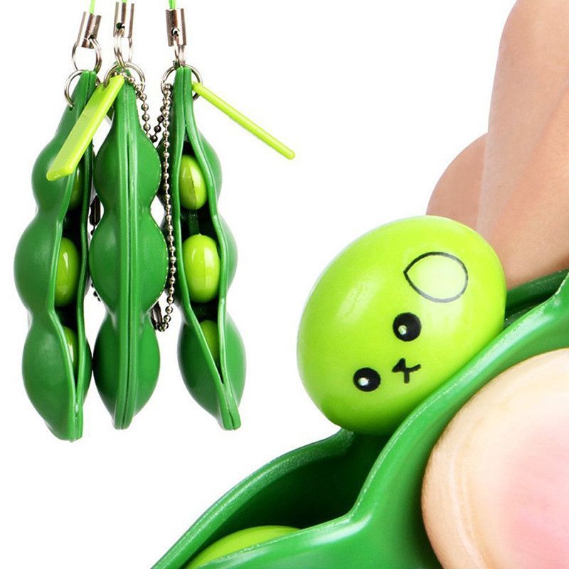 Edamame Soybean Squeeze Toys Keychain Fidget Stress Relief Pendants Anti Stressball Squeezing Squeeze-a-Bean Anti-anxiety Decompression EDC