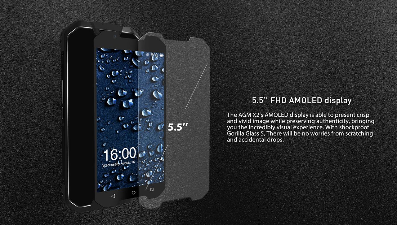 AGM X2 5.5" AMOLED FHD Snapdragon 653 Octa-core Android 7.1 4G Phone 13MP CAM 6GB RAM 64GB ROM IP68 Gorilla Glass 5