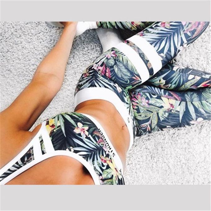 Floral Printed Sports Suit Fitness Clothing Gym Tracksuit Women Sexy Running Yoga Set Padded Sports Bra Leggings 2 Piece Set Bra + Pants