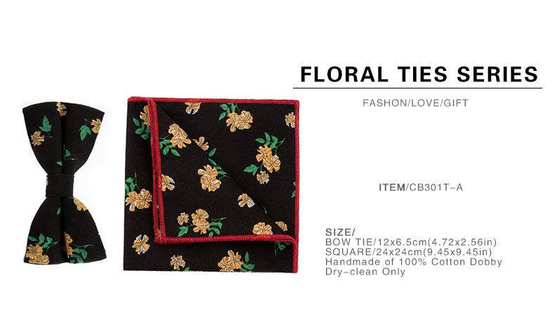 TIESET Men&#039;s Floral Cotton Bow Tie & Pocket Square Set Vantage Classic Gentleman Fashion Flower Free Shipping