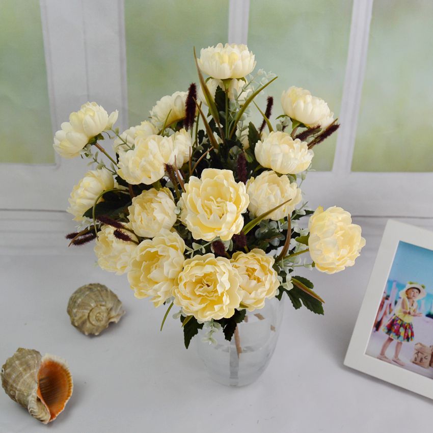 New 7Heads Artificial Silk Peony Bouquet Flowers for Restaurant Home and Supermarket Decoration