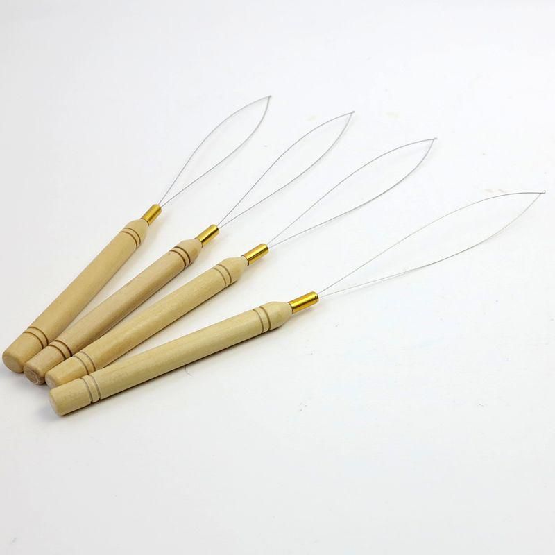 Pulling Needle Loop Threader Wooden Handle needles for micro bead human hair hair extensions tools in stock