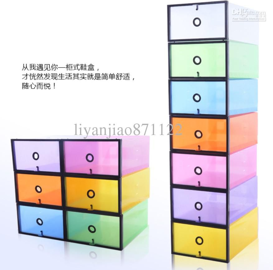 Free Shipping New Arrival 10 Pcs/Lot Thickened Plastic Shoe Box Transparent Clear Shoebox Lady's Size(29*20*11cm)