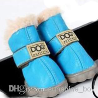 Hot sales PU leather pet dog puppy winter snow warm boot shoes mixed colors 40pcs=10sets/lot