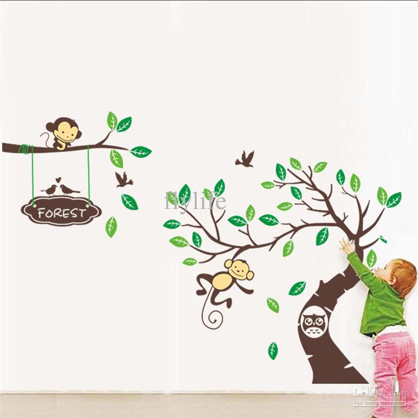 Forest Cartoon Wall Stickers, Animals and Tree DIY Removable Wall Decor Decals for Kids Nursery