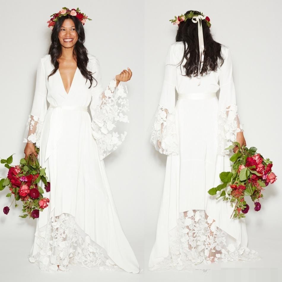 V Neck Cheap Plus Size Wedding Dresses Bohemian Beach Hippie Style