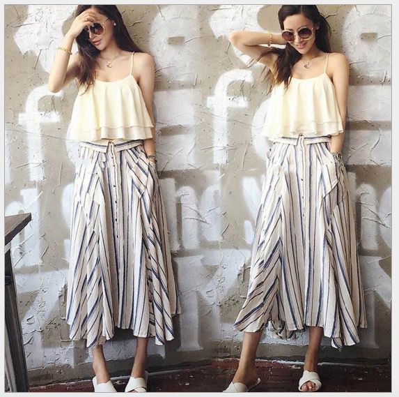 Women New Arrival Boho Halter Brace Ruffles Chiffon Tops + Stripes Maxi Pockets Skirts 2 pcs Sets Summer Fashion Casual Clothing