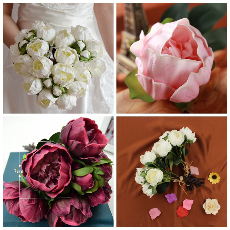 Artificial Flowers 28CM Real Touch Wedding Peony Bouqeut Ivory/Cream for DIY Bouquets