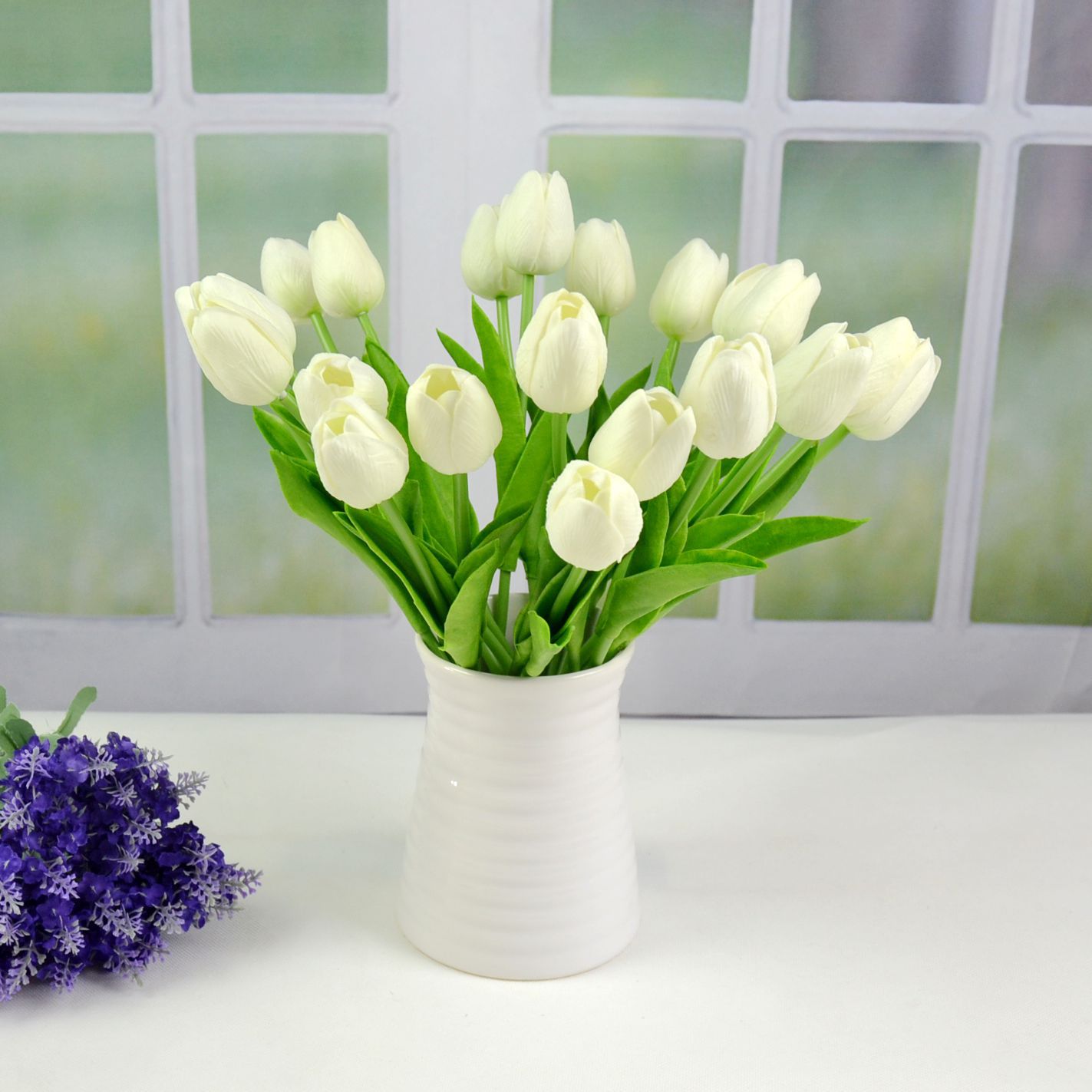 Artificial flowers Vintage Ivory/Cream Real Touch Mini Tulip for Home and Living Decoration Decorative Flower