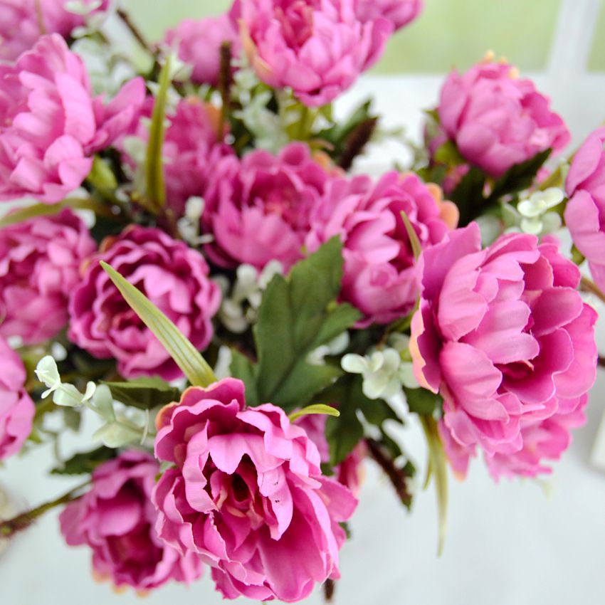 New 7Heads Artificial Silk Peony Bouquet Flowers for Restaurant Home and Supermarket Decoration