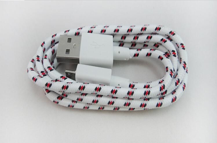 Wholesale - Micro V8 USB Braided Charger Cable for Samsung Extension Woven 2M 6ft 3M 10ft Wire Data Sync Nylon Line 5 pin Cords for HTC S3