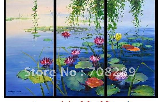 3D pond lotus naturals scenery oil painting Lotus Pond Modern absatract art wall canvas adornment pop gift new A418