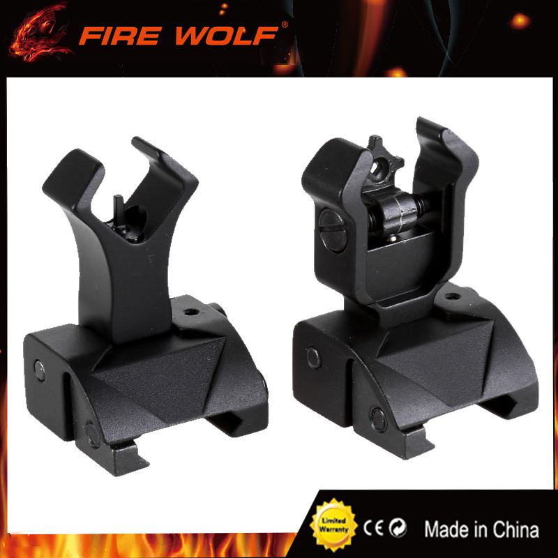 FIRE WOLF 1 Pair Folding Flip up Front Rear Iron Sight Set Dual Diamond Shape BUIS for 20mm Rail