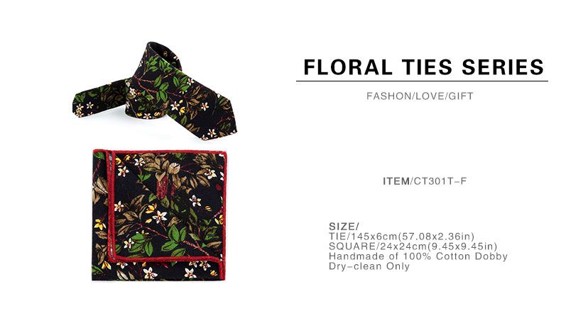 TIESET Men&#039;s Floral Cotton Necktie & Pocket Square Set Vantage Classic Gentleman Fashion Flower Special Free Shipping