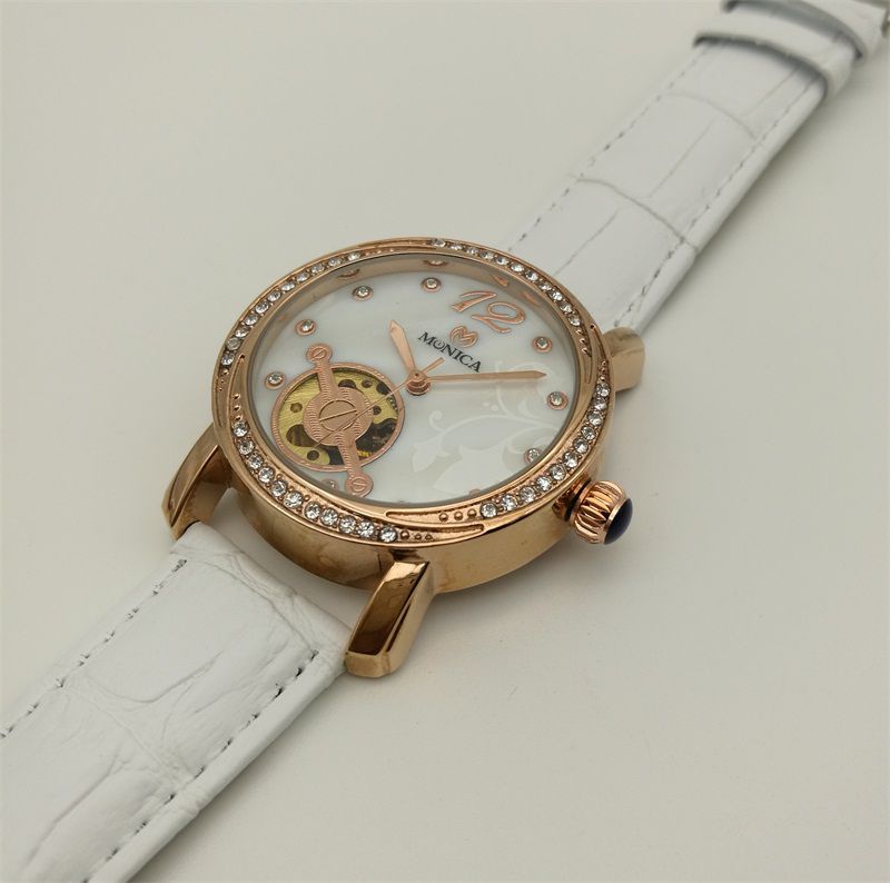 New Automatic Mechanical Watch Fashionable Woman With White Belt Hollowed Out Watch Chinese Brand Muonic Sells High Quality Watches