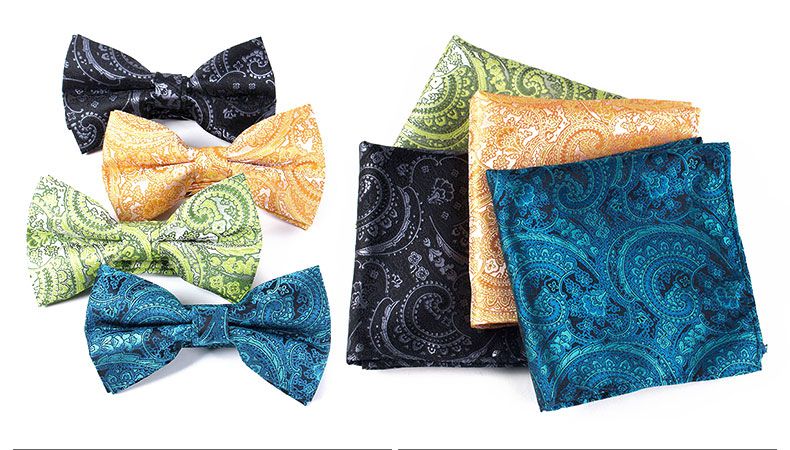 Free Shipping TIESET Four Colour Polyseter Paisley Pattern Bow Tie And Pocket Square Set For Casual Businessman Party Wedding Groom