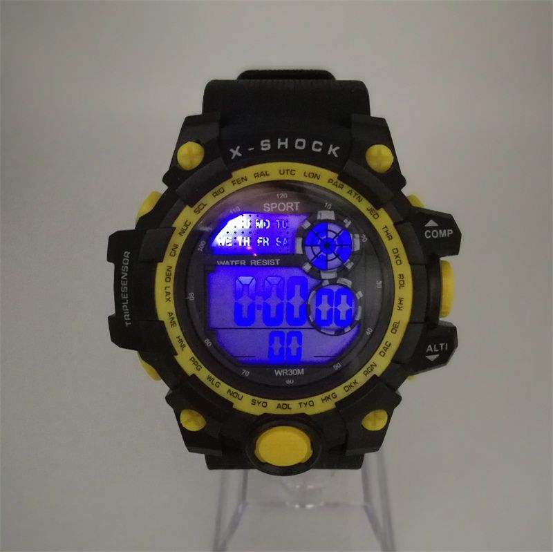 M619 LED Watch Men's PU Strap Cold Light Show Running Alarm Time Multi-Function Watch Military Shock Sports Leisure Watch