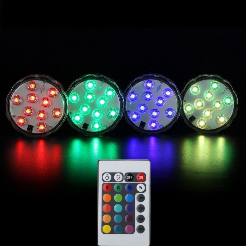 Remote Controlled 10 Led Submersible Led Rgb Waterproof Led Light