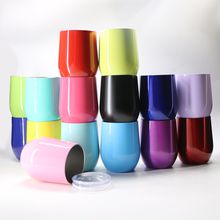 12oz Stemless Eggshell shape Beer Wine Glass Mugs with Logo Vacuum cup 15 colors Stainless Steel Eggshell shape Cups Wine cups Free DHL